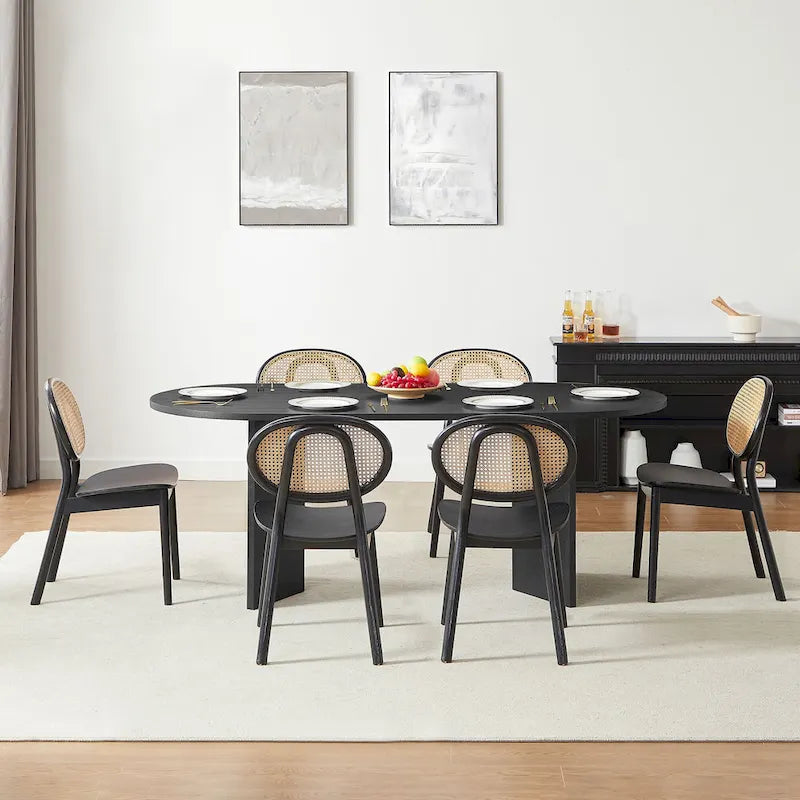 Black Oval Wood Kitchen Dining Table