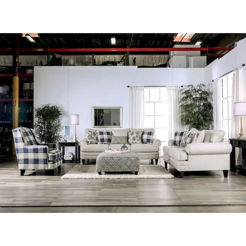 Stormy Thistle Transitional Ivory Fabric 2-Piece Living Room Set by Furniture of America