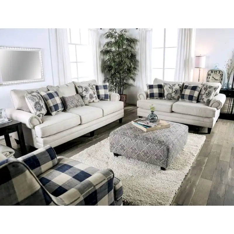 Stormy Thistle Transitional Ivory Fabric 2-Piece Living Room Set by Furniture of America