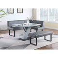 Somette Lillian 3-Piece Gloss Gray Dining Set with Dining Table, Nook and Bench