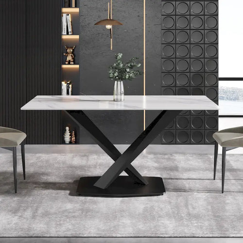 63Modern Dining Table, White Sintered Stone Tabletop Dining Table with Moran Violet Steel Base - N/A