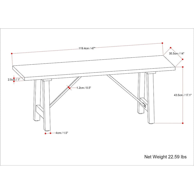 WYNDENHALL Jake SOLID MANGO WOOD 47 inch Wide Industrial Contemporary Bench in Natural - 14 d x 47 w x 17 h