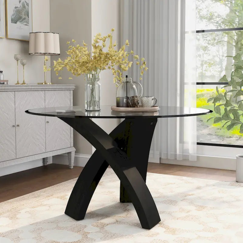 Table à manger contemporaine avec plateau en verre rond