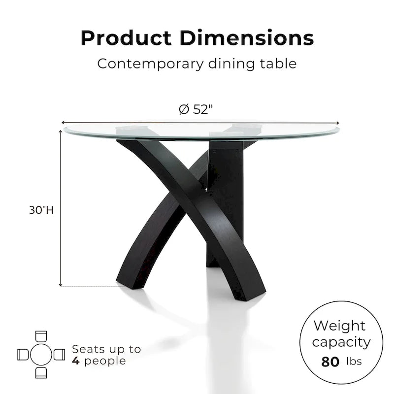Table à manger contemporaine avec plateau en verre rond