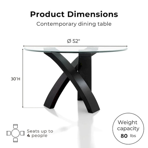 Table à manger contemporaine avec plateau en verre rond