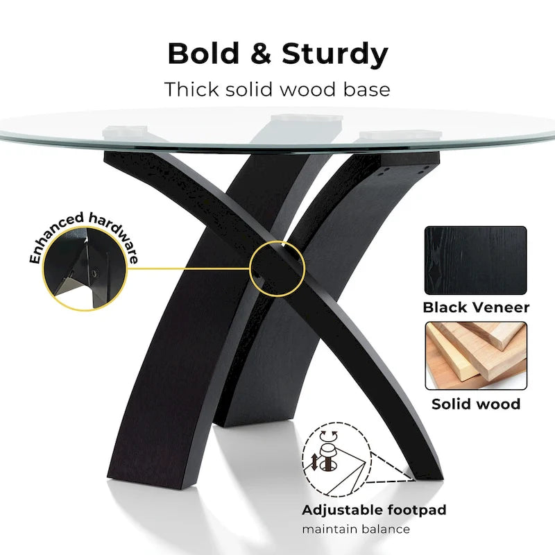 Table à manger contemporaine avec plateau en verre rond