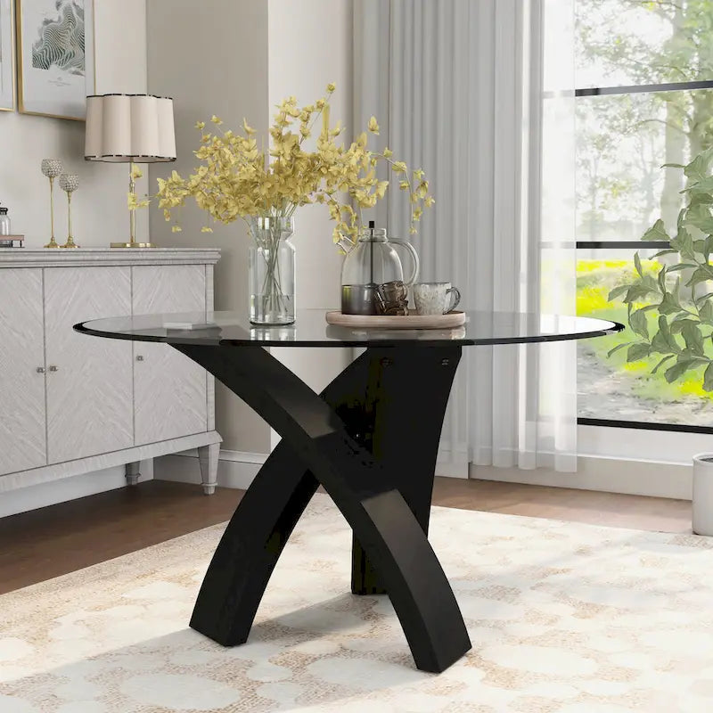 Table à manger contemporaine avec plateau en verre rond