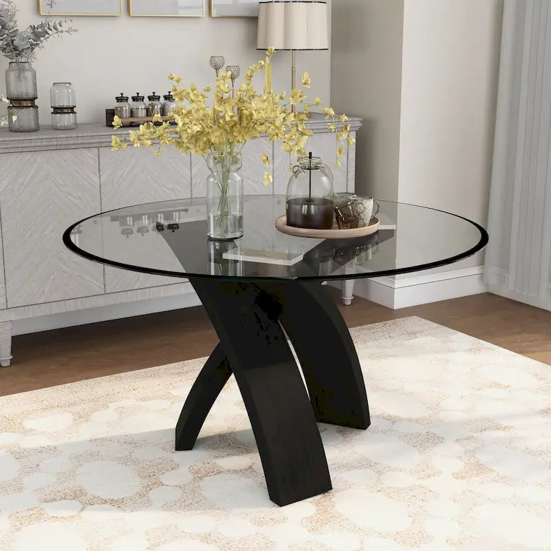 Table à manger contemporaine avec plateau en verre rond