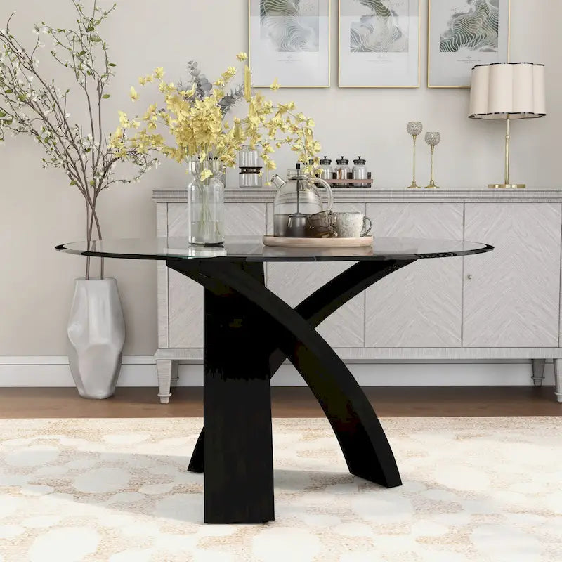 Table à manger contemporaine avec plateau en verre rond