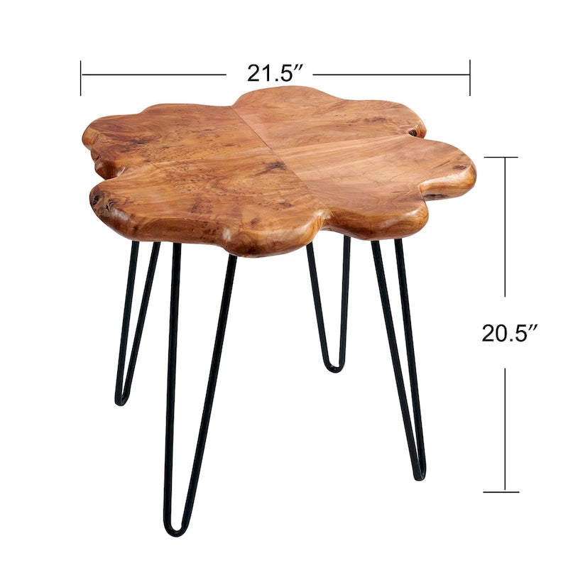 Table basse en bois à bords bruts 4 panneaux avec pieds épingles