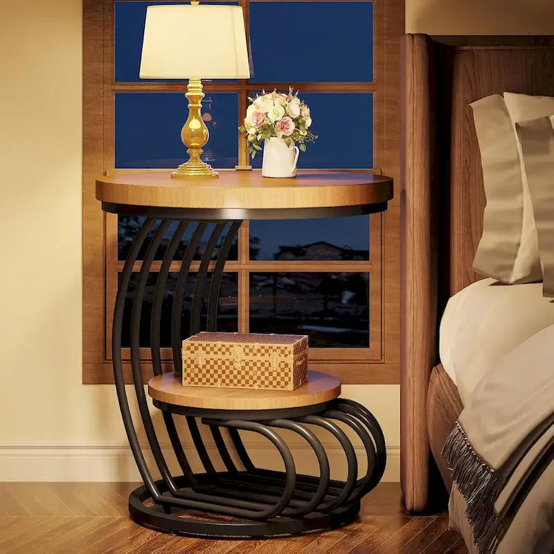 Table d'appoint à 2 niveaux en faux marbre avec étagère de rangement