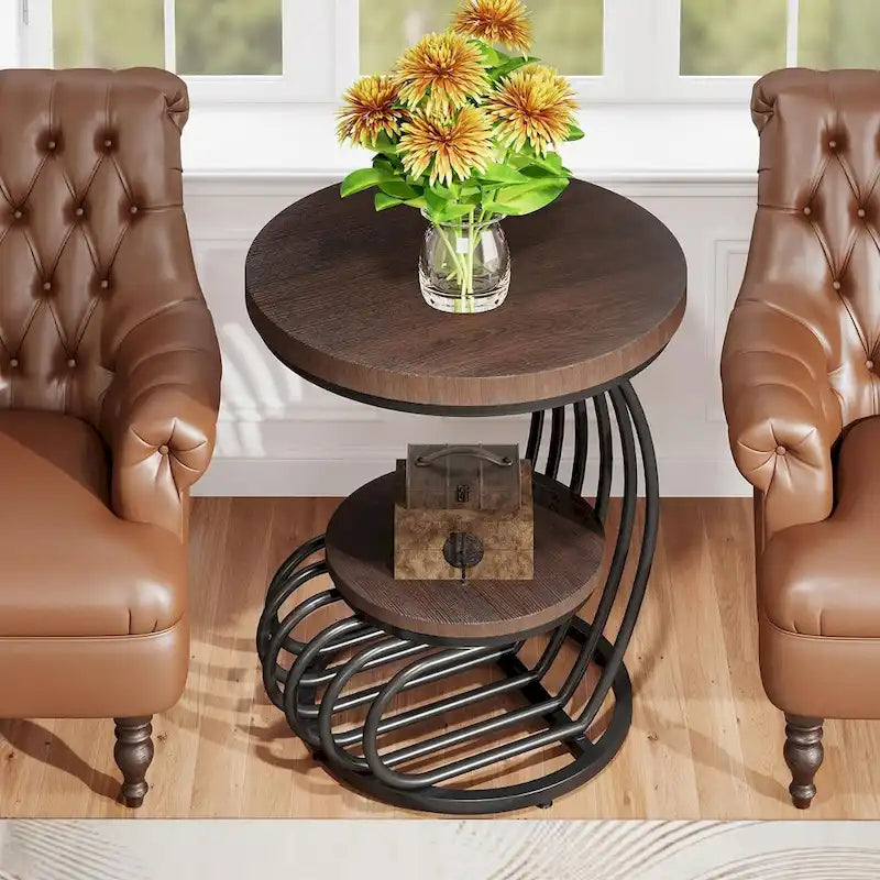 Table d'appoint à 2 niveaux en faux marbre avec étagère de rangement