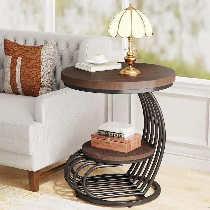 Table d'appoint à 2 niveaux en faux marbre avec étagère de rangement