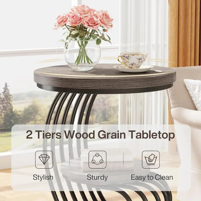 Table d'appoint à 2 niveaux en faux marbre avec étagère de rangement
