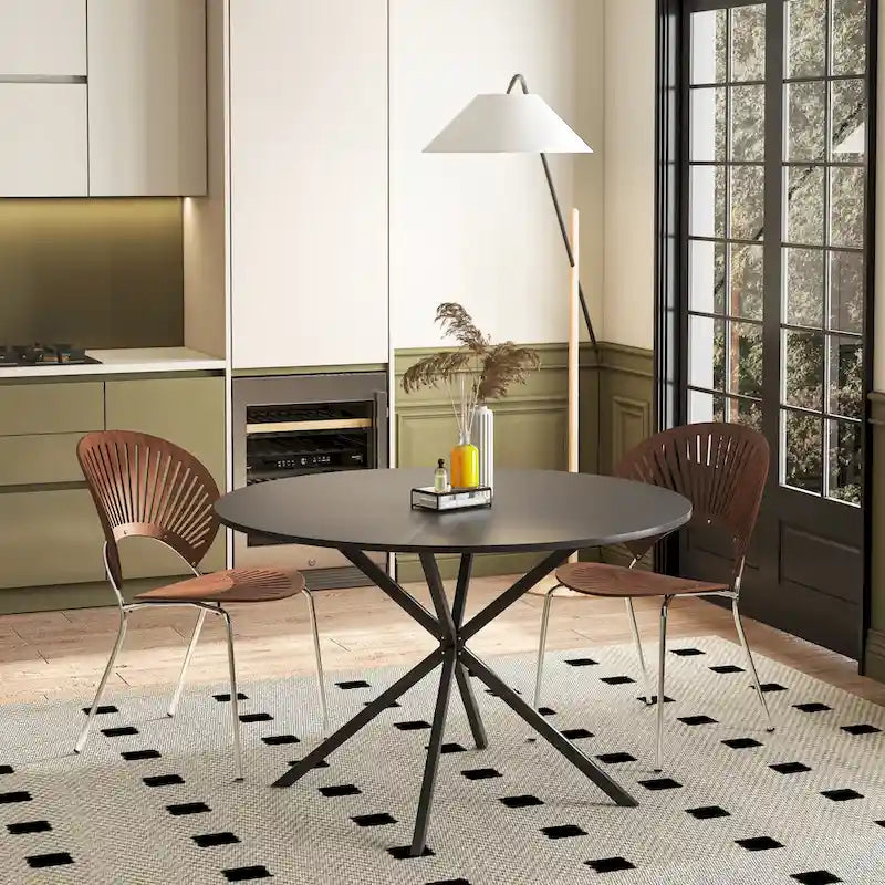 Modern Cross Leg Round Dining Table ,Two Piece Removable Top