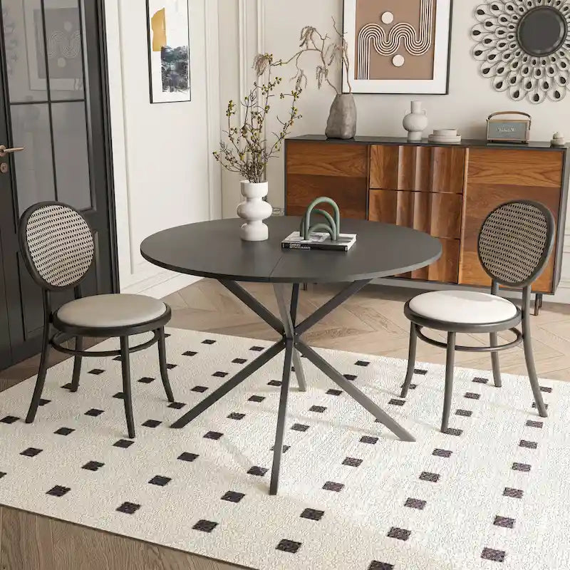 Modern Cross Leg Round Dining Table ,Two Piece Removable Top