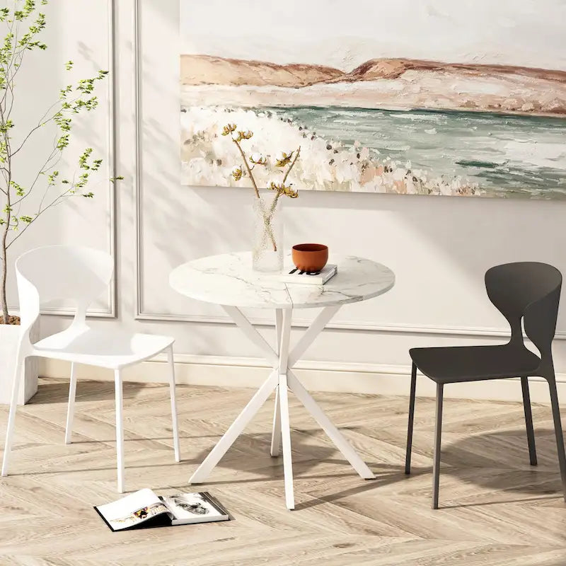 Modern Cross Leg Round Dining Table ,Two Piece Removable Top