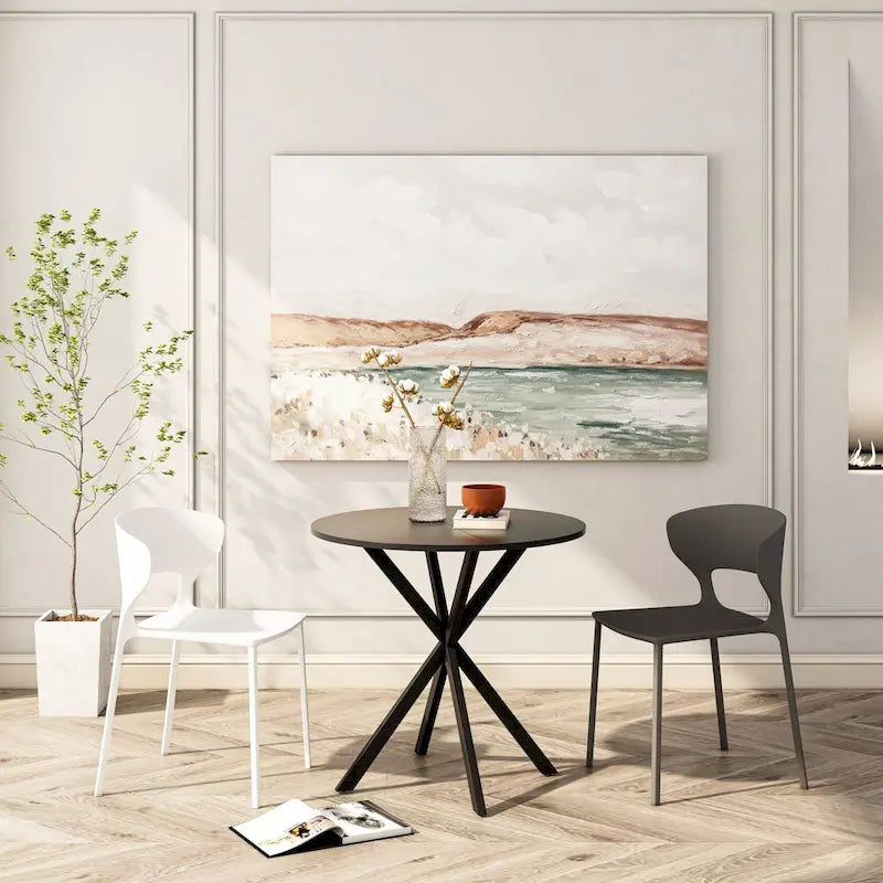 Modern Cross Leg Round Dining Table ,Two Piece Removable Top
