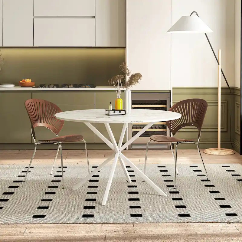 Modern Cross Leg Round Dining Table ,Two Piece Removable Top