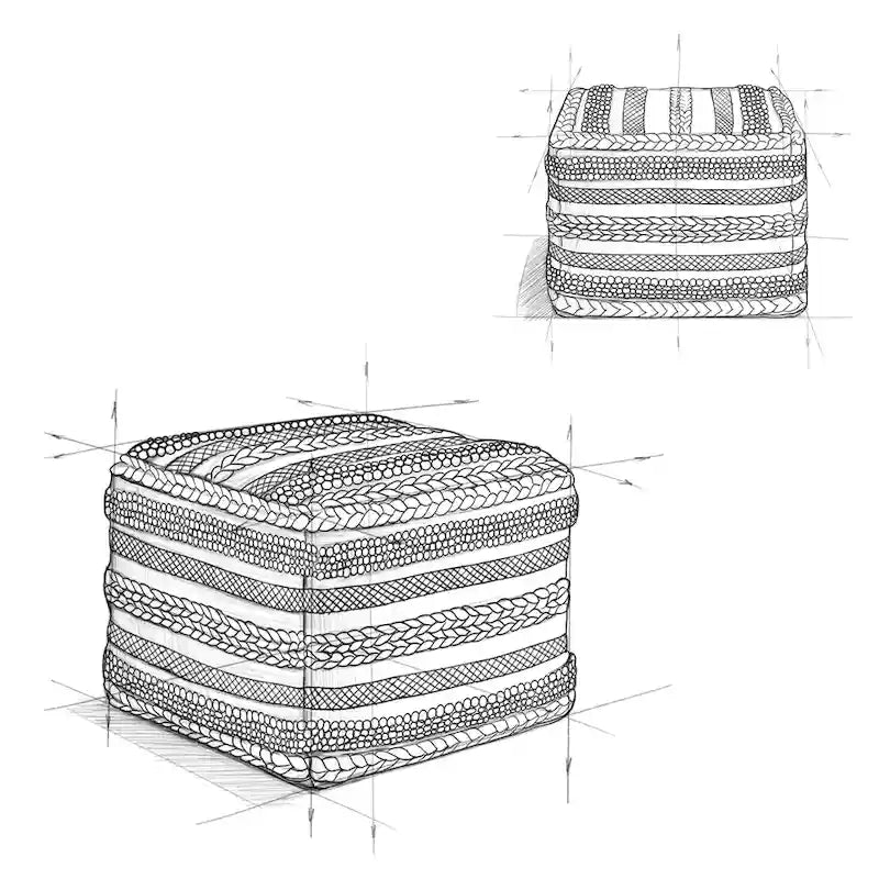 Pouf carré bohème en motif tissé à la main