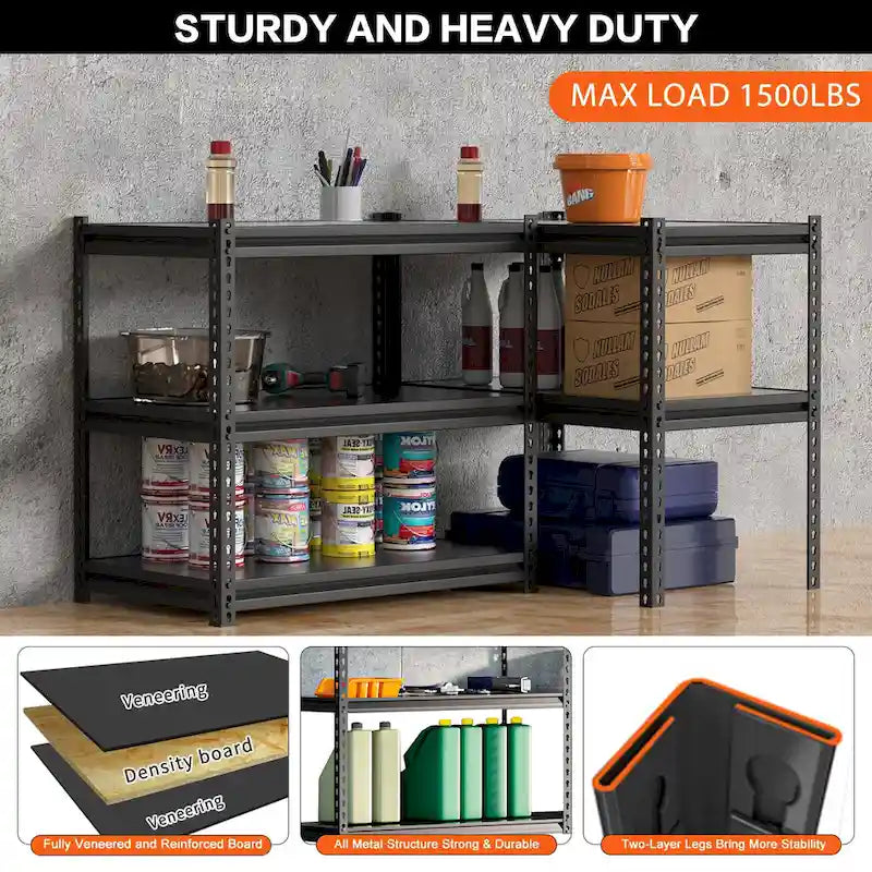 DoCred Adjustable Garage Storage Shelves, Metal Shelving, Black