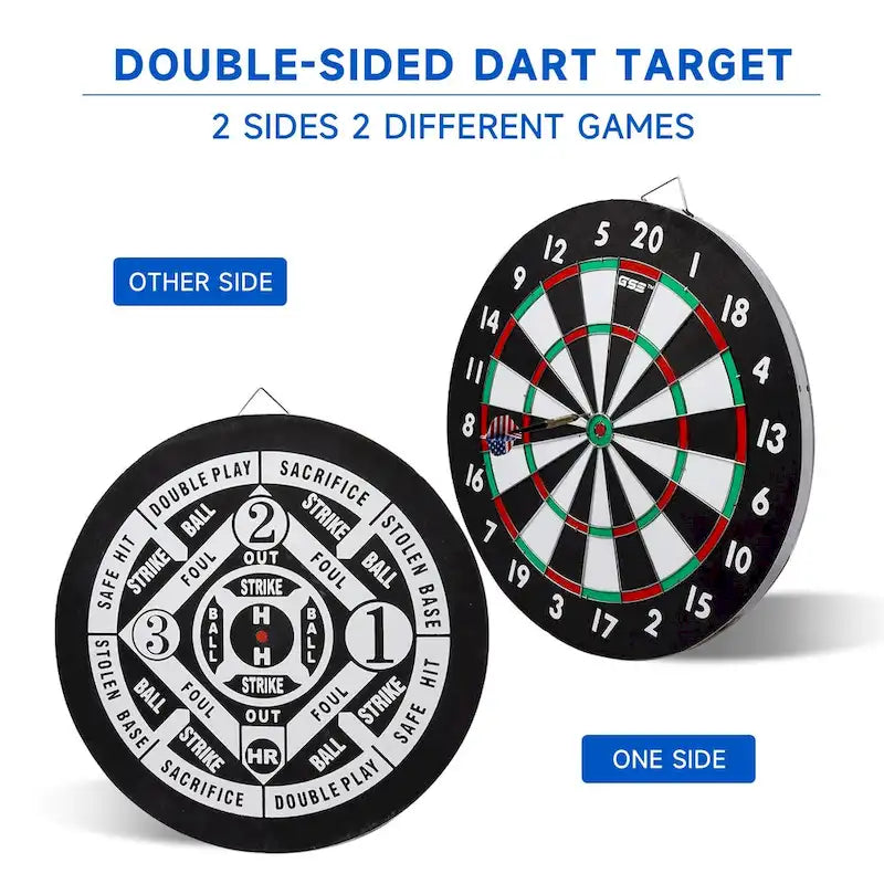 GSE 18 2-in-1 Paper Baseball & Dart Board Games Set. Double-Sided Dartboard with six 17G Steel Tip Darts - 18-Inch
