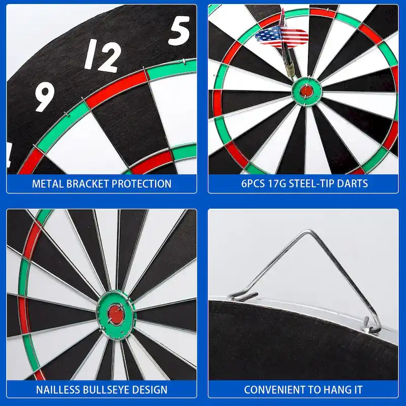 GSE 18 2-in-1 Paper Baseball & Dart Board Games Set. Double-Sided Dartboard with six 17G Steel Tip Darts - 18-Inch