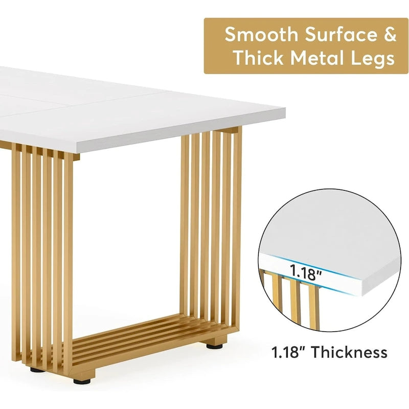 70.9 Inches Modern Office Desk Executive Desk with Gold Metal Legs