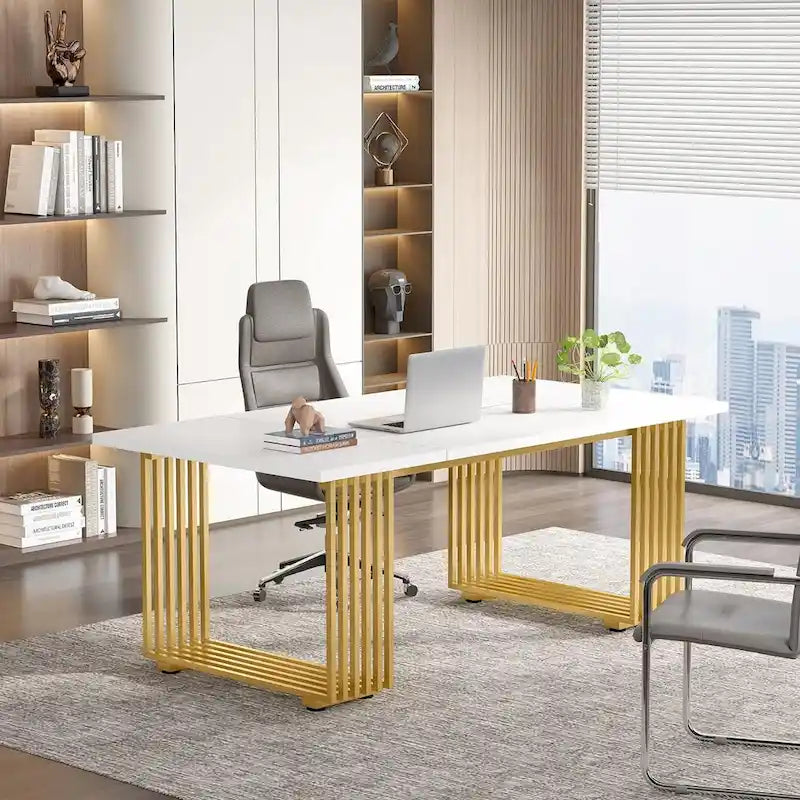 70.9 Inches Modern Office Desk Executive Desk with Gold Metal Legs