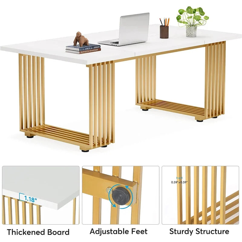 70.9 Inches Modern Office Desk Executive Desk with Gold Metal Legs
