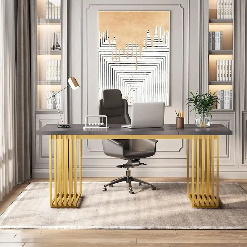 70.9 Inches Modern Office Desk Executive Desk with Gold Metal Legs