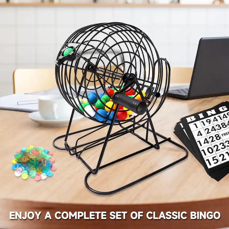 GSE Classic Bingo Game Set for Kids & Adults, Family - Roller Cage and Board, 75 Bingo Balls, 150 Bingo Chips, 18 Bingo Cards