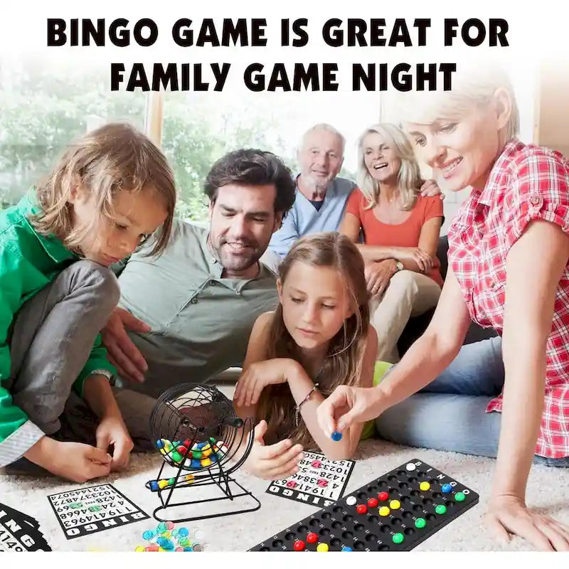 GSE Classic Bingo Game Set for Kids & Adults, Family - Roller Cage and Board, 75 Bingo Balls, 150 Bingo Chips, 18 Bingo Cards
