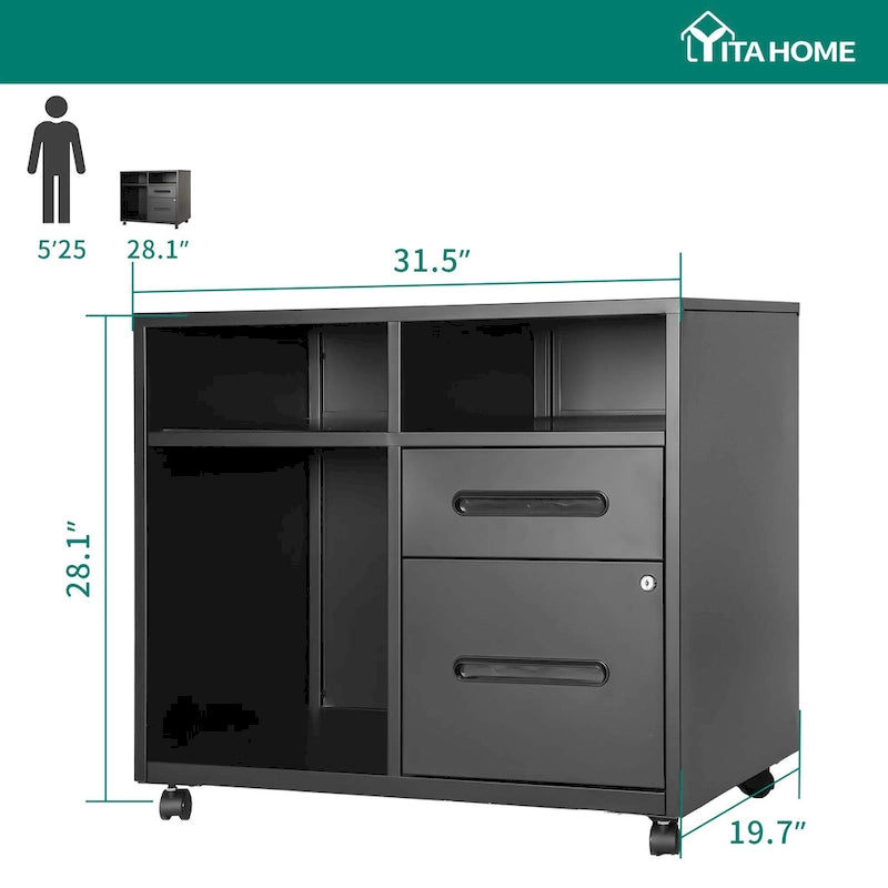 Modern Mobile Steel File Cabinet Lateral Filing Cabinet 2 Drawers
