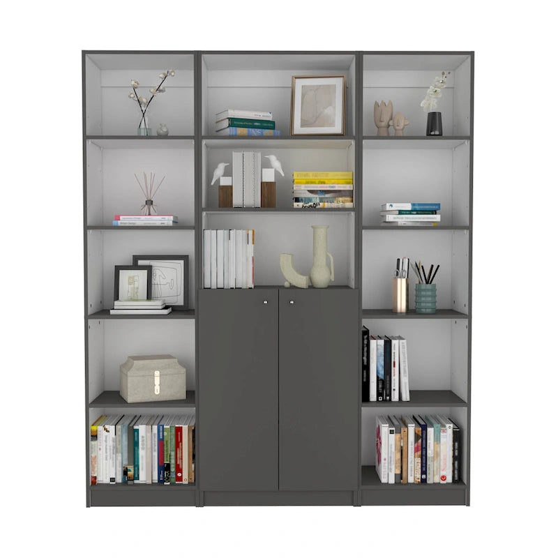 Kenyon 60 Wide 5-Shelf and Cabinet Bookcase Set of 3 Matt Grey - White