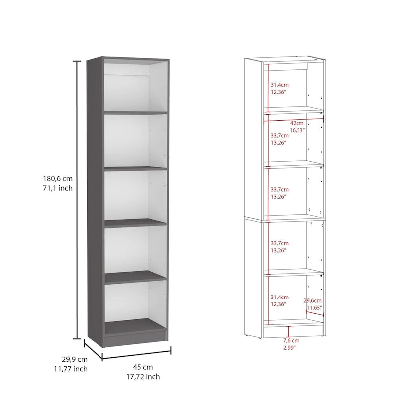 Kenyon 60 Wide 5-Shelf and Cabinet Bookcase Set of 3 Matt Grey - White