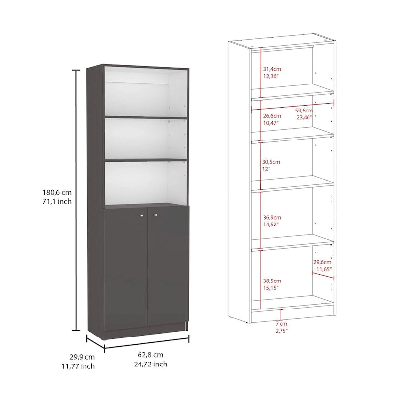 Kenyon 60 Wide 5-Shelf and Cabinet Bookcase Set of 3 Matt Grey - White