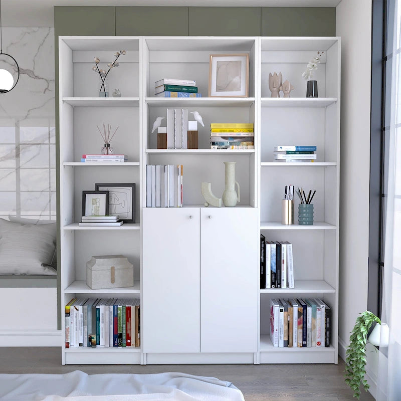 Kenyon 60 Wide 5-Shelf and Cabinet Bookcase Set of 3 Matt Grey - White