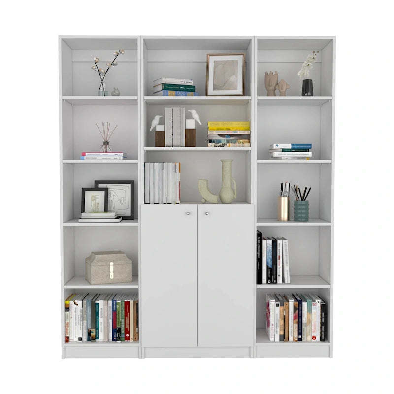 Kenyon 60 Wide 5-Shelf and Cabinet Bookcase Set of 3 Matt Grey - White