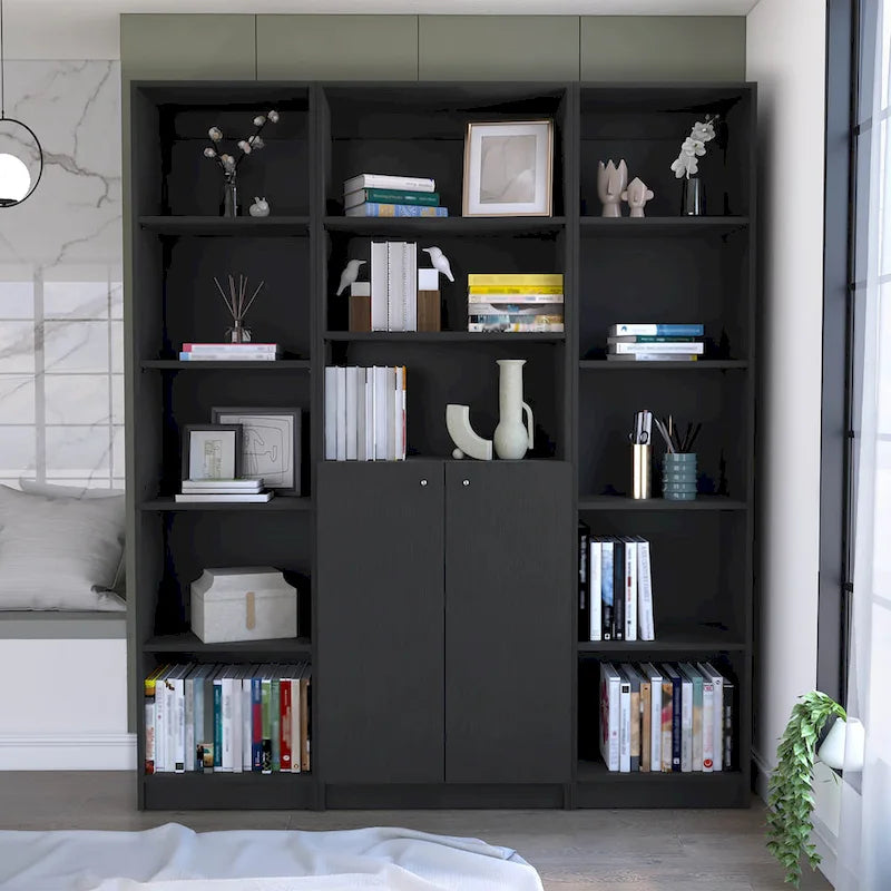 Kenyon 60 Wide 5-Shelf and Cabinet Bookcase Set of 3 Matt Grey - White