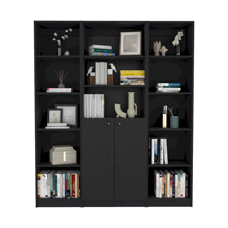 Kenyon 60 Wide 5-Shelf and Cabinet Bookcase Set of 3 Matt Grey - White