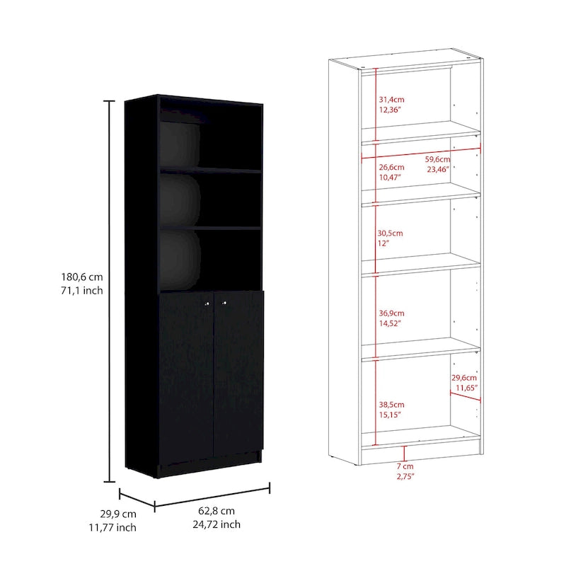 Kenyon 60 Wide 5-Shelf and Cabinet Bookcase Set of 3 Matt Grey - White