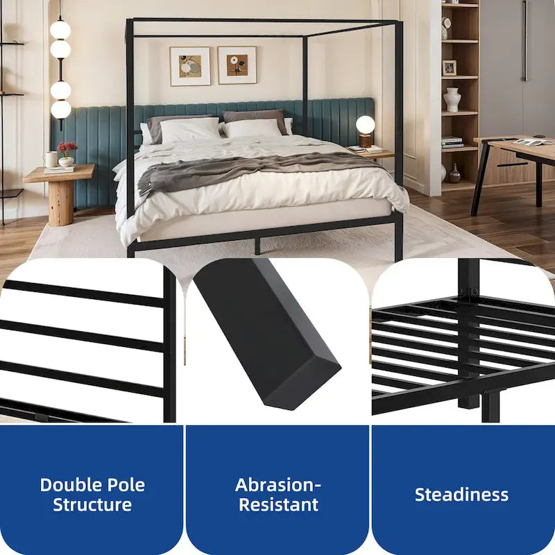 Metal Full Canopy Platform Bed Frame
