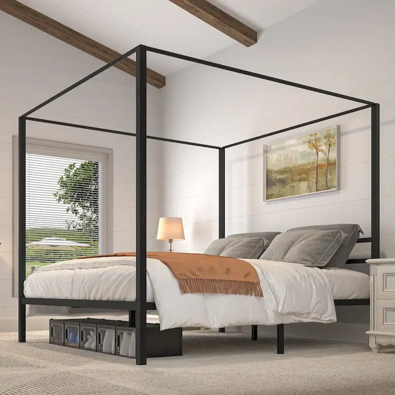 Metal Full Canopy Platform Bed Frame