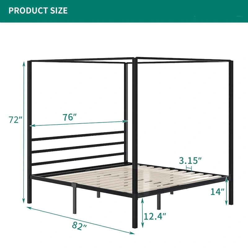 Metal Full Canopy Platform Bed Frame