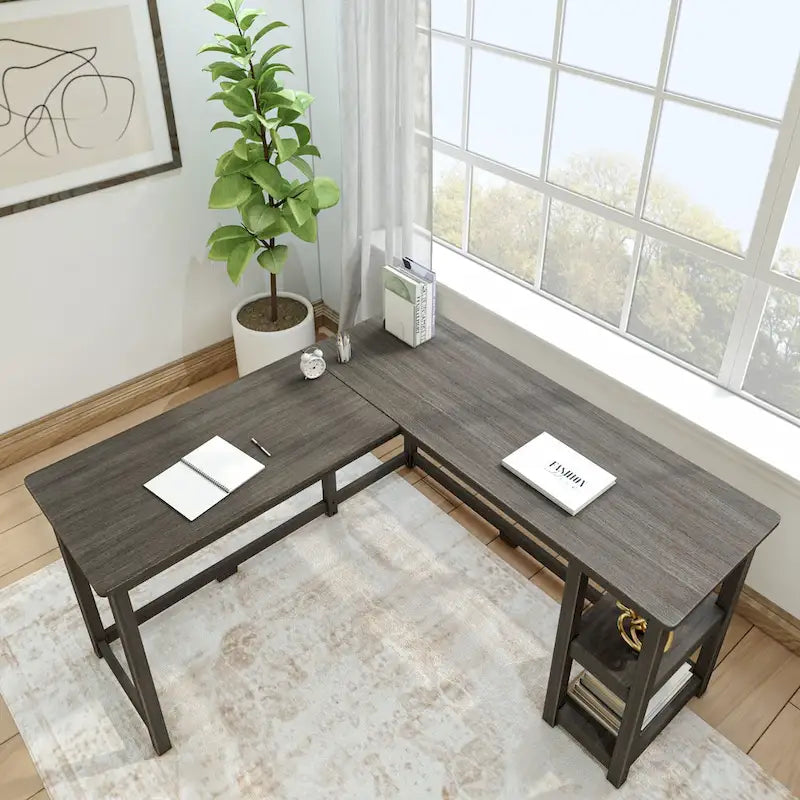 Plank and Beam Corner Desk w/ Shelves