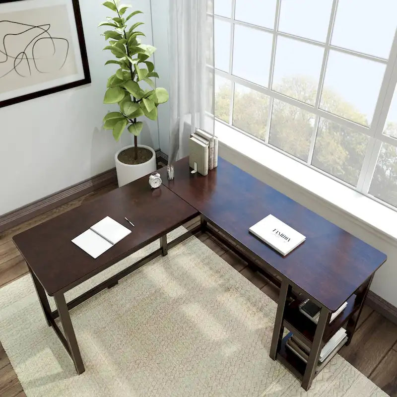 Plank and Beam Corner Desk w/ Shelves