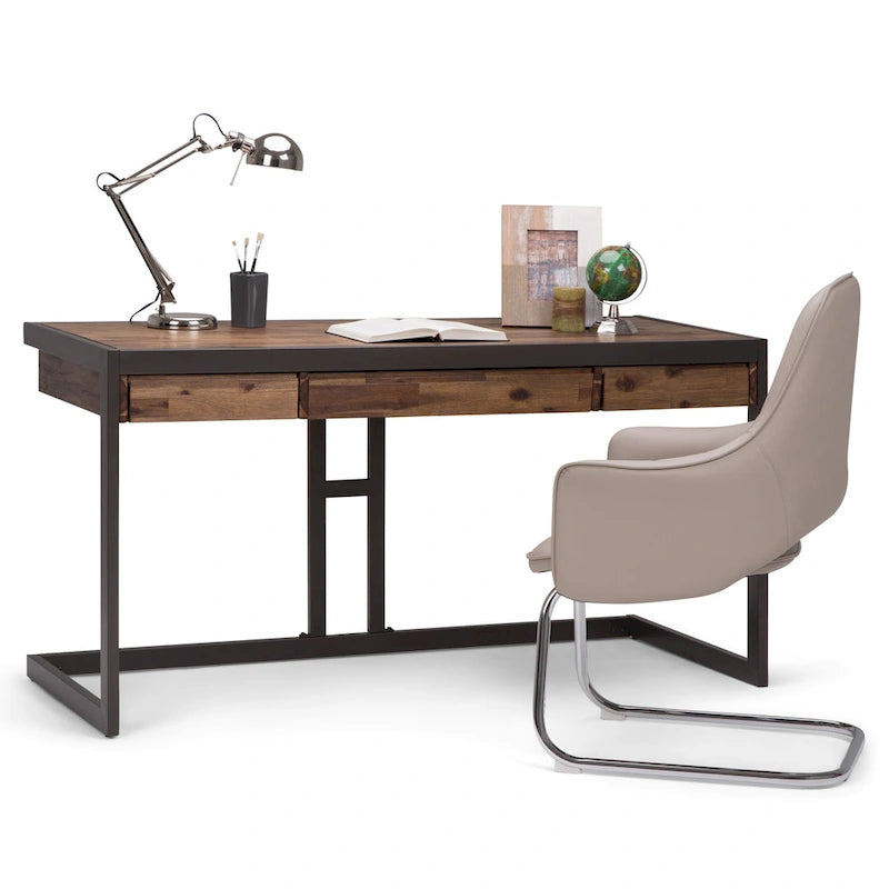 Bureau industriel en bois d'acacia massif