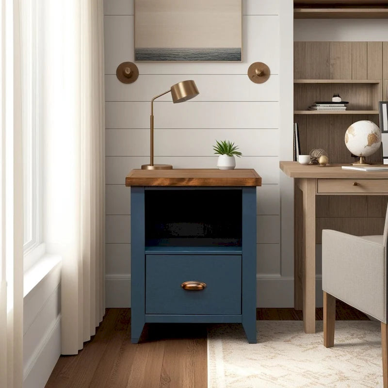 Bridgevine Home Nantucket 22 inch 1-drawer file, No Assembly Required, Blue Denim and Whiskey