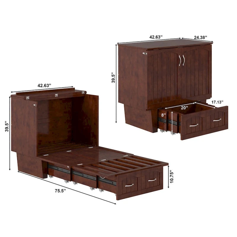 Sydney Twin Murphy Bed Chest with 6 inch Mattress